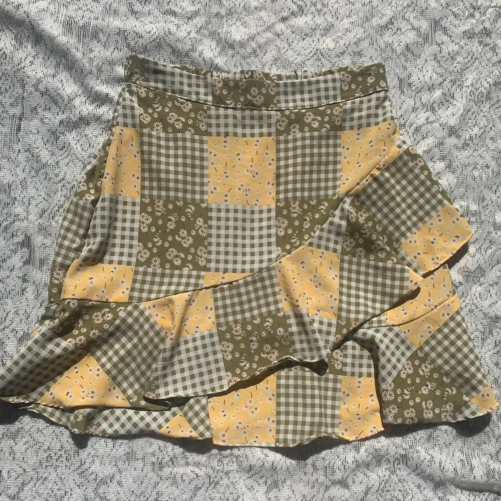 Yellow and Green Patchwork Skirt; XS